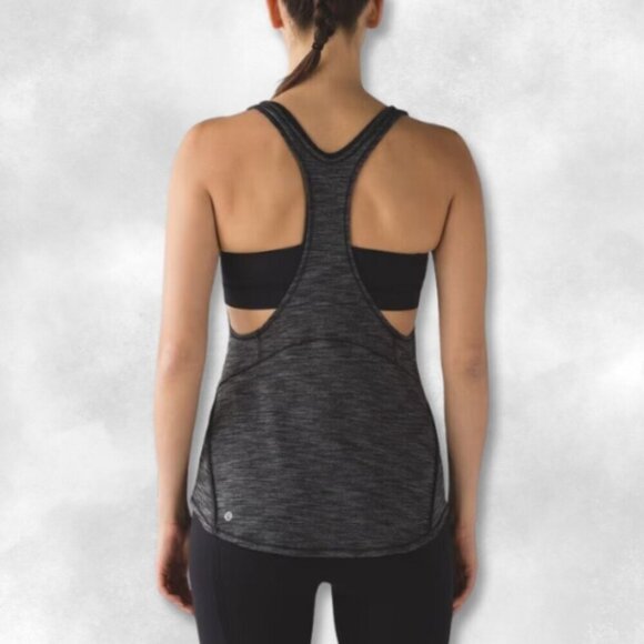 Lululemon Tank Top Sweat Wicking Built-In Bra Racerback Black Gray W US Medium - Picture 3 of 7